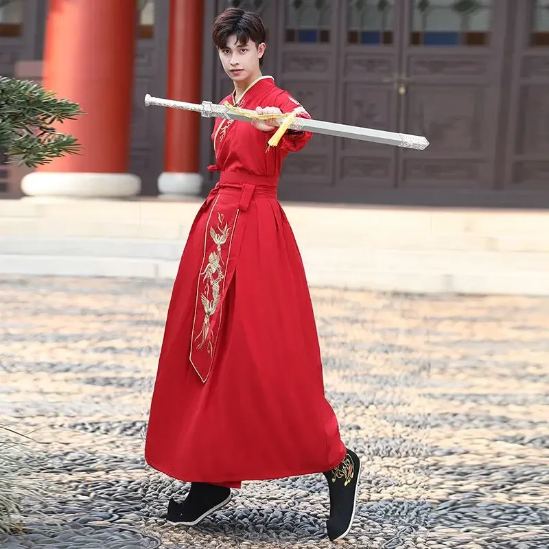 

Мужской костюм Hanfu большого размера 5XL с вышивкой в старинном китайском стиле для костюмированной вечеринки на Хэллоуин, карнавал, женский красный костюм Hanfu большого размера 4XL