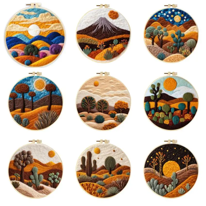 RUOPOTY Landscape Pattern Needle Felting Painting Starter Kit Complete Needle Felting Tools Kit With Need