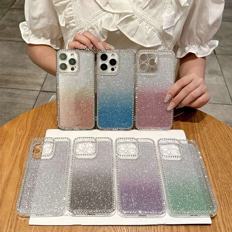 Gradient Glitter Bling Diamond Clear Soft Phone Case