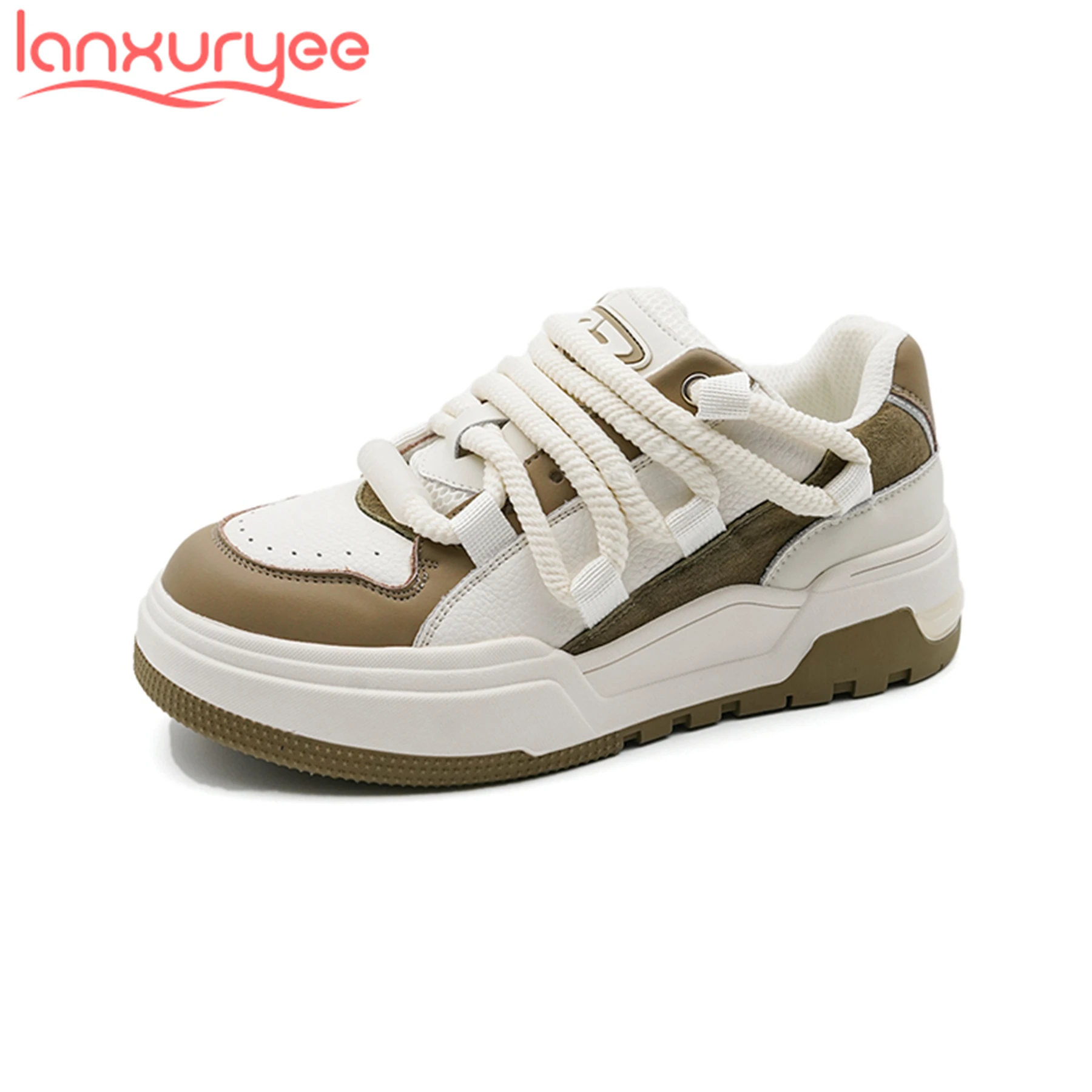 

Lanxuryee Cow Leather Lace Up Classics Spring Casual Shoes Platform Preppy Style Sneakers Mixed Colors Women Vulcanized Shoes