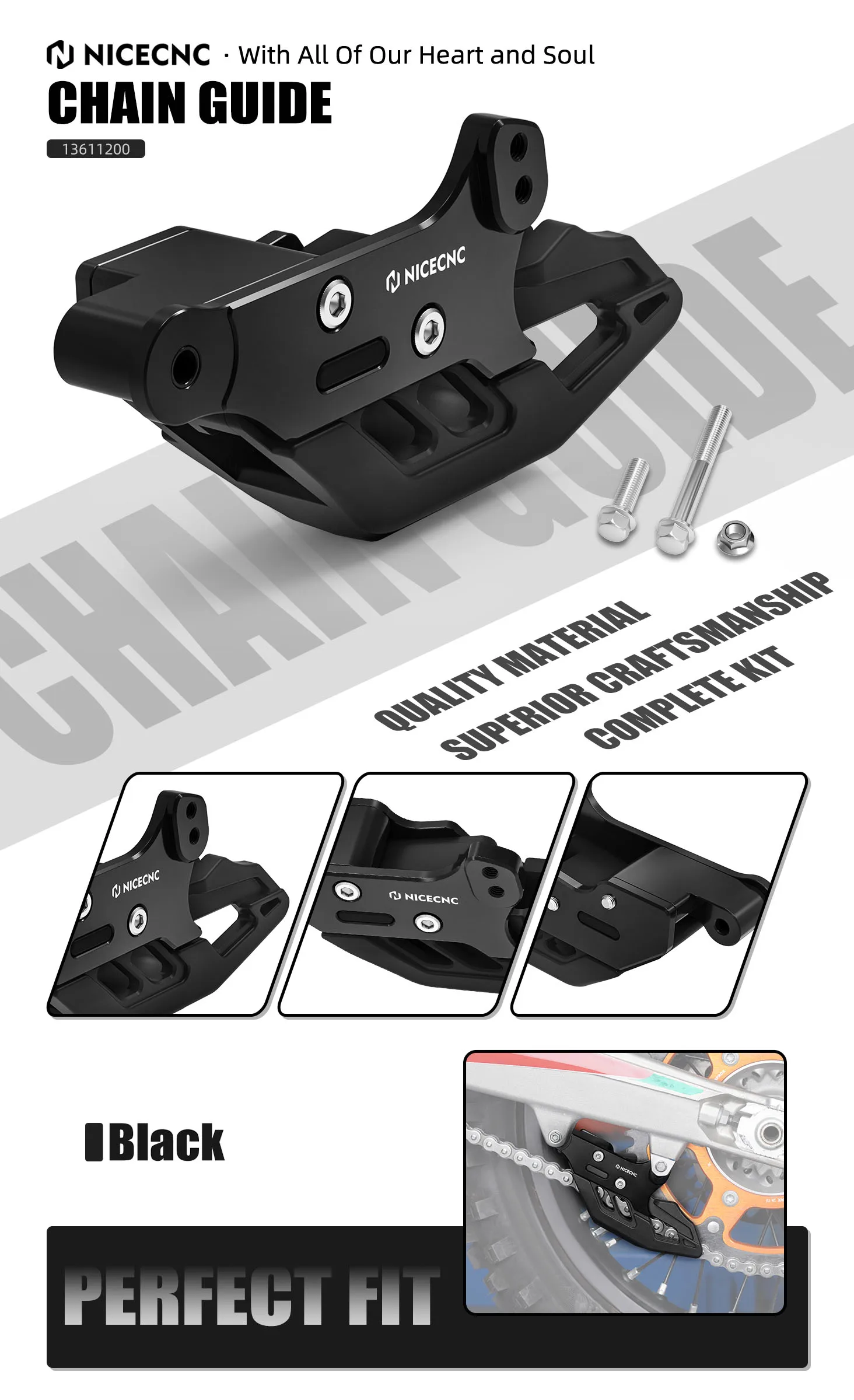Motorrad-Kettenführungsgleiter für KTM 690 Enduro/SMC R 2008-2024, 790 890 Adventure 19-2023, 250 390 Adventure, Husqvarna Enduro 701 – Detail 1
