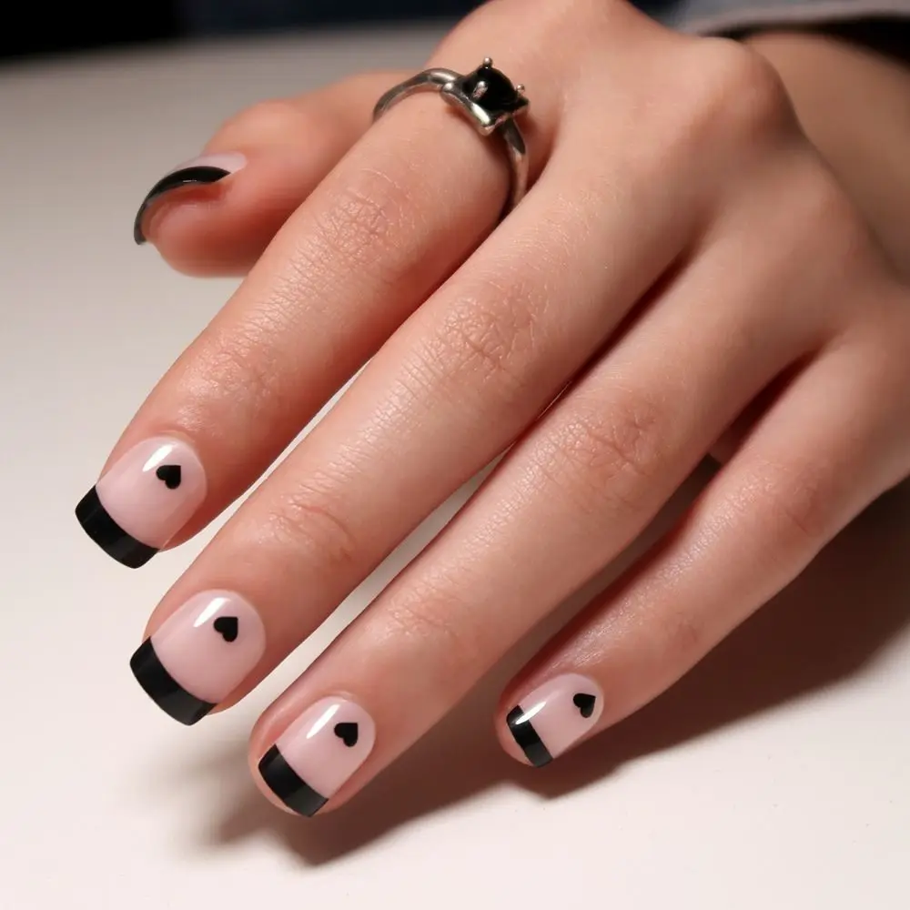 

HEALLOR 24 шт. накладные ногти Любовь Сердце накладные ногти прижмите на искусственные ногти французский короткий квадратный черный белый