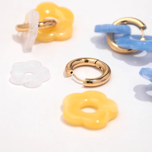 Boucles d'oreilles en forme de fleur acrylique colorée pour femmes et filles, cercles en acier inoxydable, tendance 2025, bijoux cadeaux