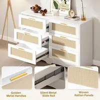 REDLIFE 47,24-дюймовый комод из ротанга с 6 ящиками, современный комод, деревянный шкаф для хранения с золотыми ручками для спальни, гостиной, прихожей — изображение 2