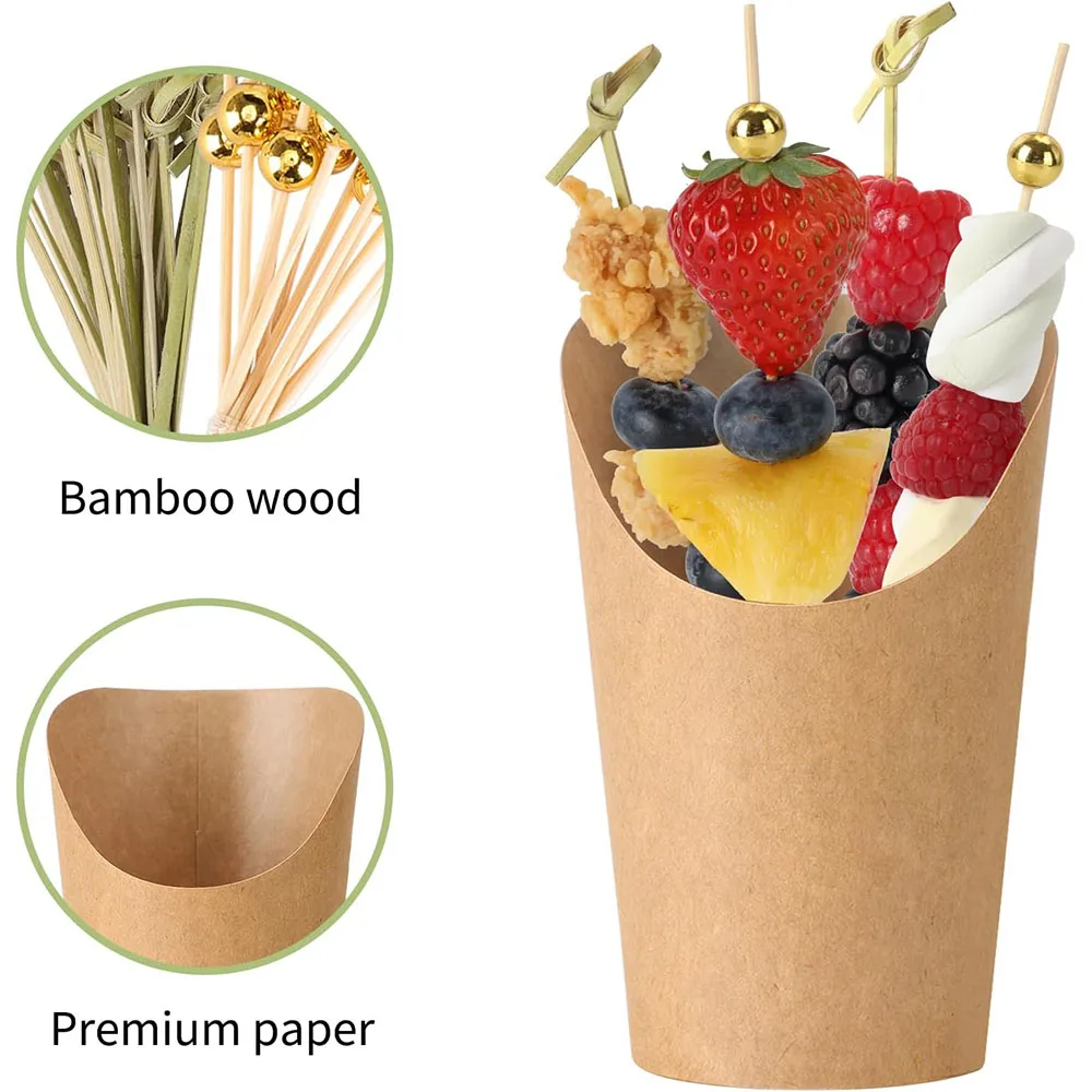 Charcuterie Cups with Cocktail Picks,12oz Brown French Fry Holder Cups,Appetizers Cups Snack Dessert Popcorn Box for Party
