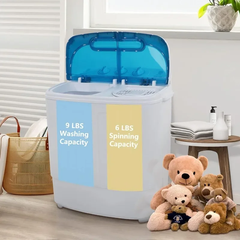 ROVSUN 15LBS Portable Washing Machine, Electric Washer and Dryer Combo with Washer(9lbs) & Spiner(6lbs) & Built-in Pump Draining