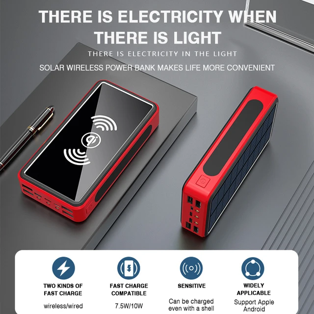 50000mAh Wireless Solar Power Bank External Battery Portable Powerbank 2USB Fast Charging for iPad iPhone Samsung Huawei 3