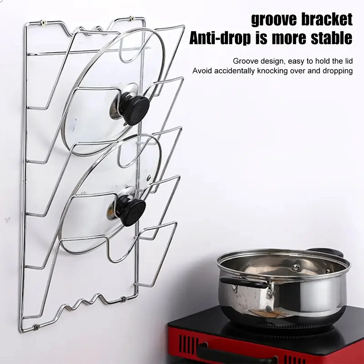 Space-saving pot lid organizer Non-slip design Safe storage of kitchen supplies Suitable for all kinds of pot lids cookware