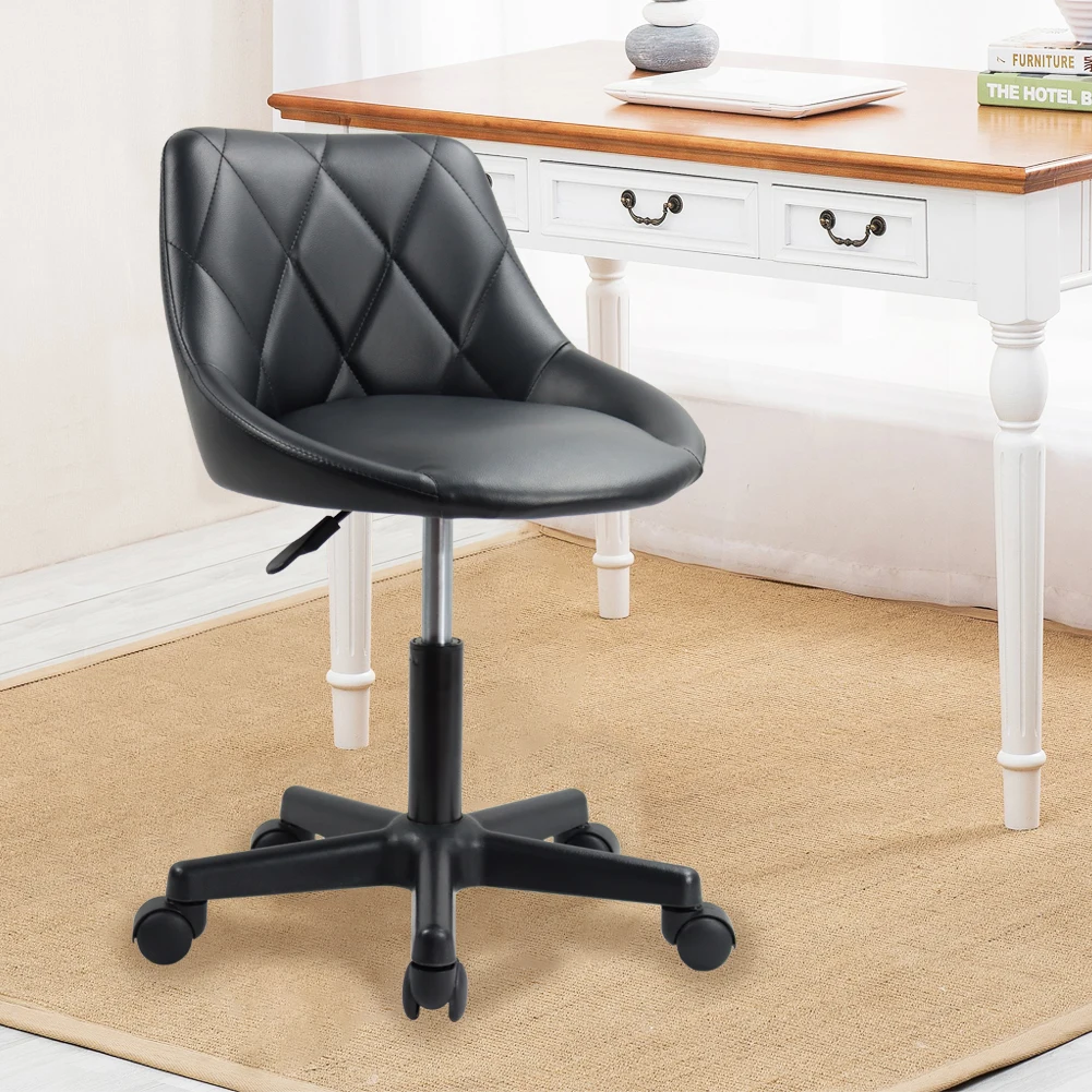 Adjustable Modern PU Leather Mid Back Swivel Task Chair with Wheels for Home and Office (Black)