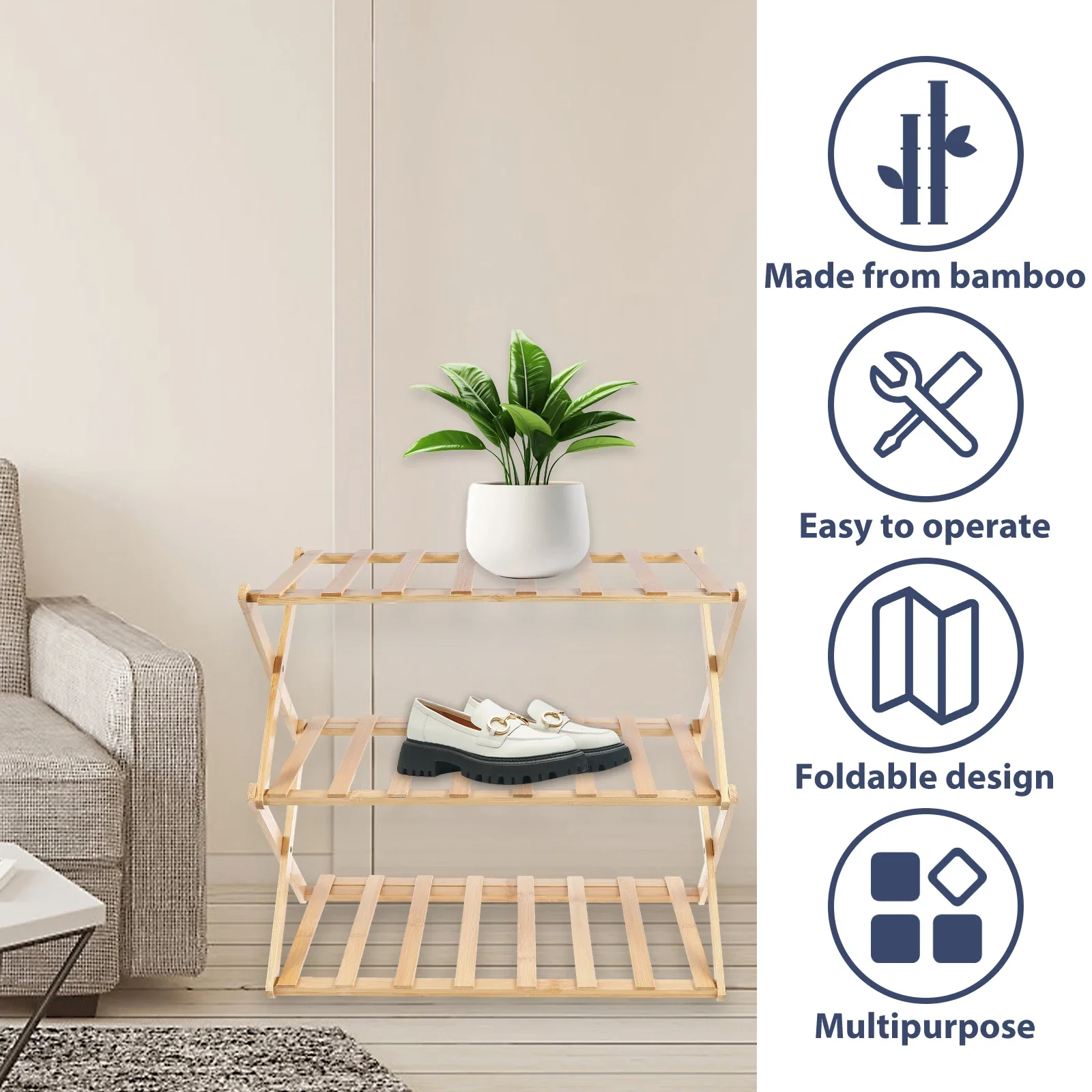 Bamboo Shoe Rack 2/3-Layer Portable Folding Shoe Storage Rack Versatile Simple Home Shelf for Corridors Living Room