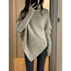 Autumn Winter New Women Sweater Korean Fashion Chic Casual Turtleneck Solid Asymmetr Loose Batwing Sleeve Pullovers Knitted Tops 1