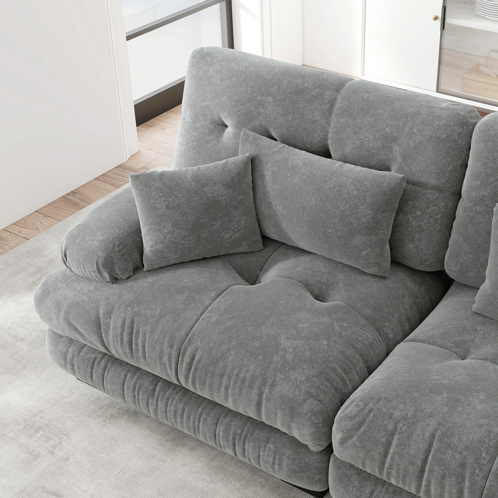 KOMHTOM Chenille modulares L förmiges Ecksofa 4 Sitzers komfortable Cloud Couch Set mit beweglichem Ottoman und DIY Kombination – Detail 8