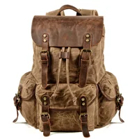 Mens Waxed Canvas Backpack Rucksack forwith Laptop Compartment Rustic Men Wax Leather Backpacks Travel Vintage Bookbag 1