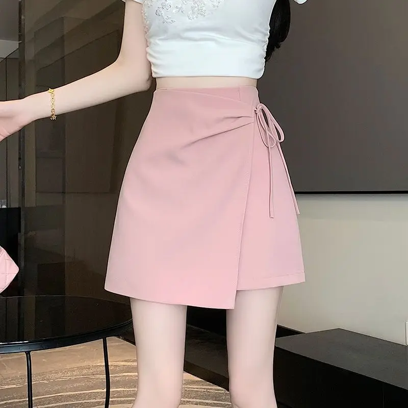 Women's Skirt with Strings Female Skirts Pink Irregular High Waist Short Vintage Korean Style Clothing Sales Aesthetic Modest V 1