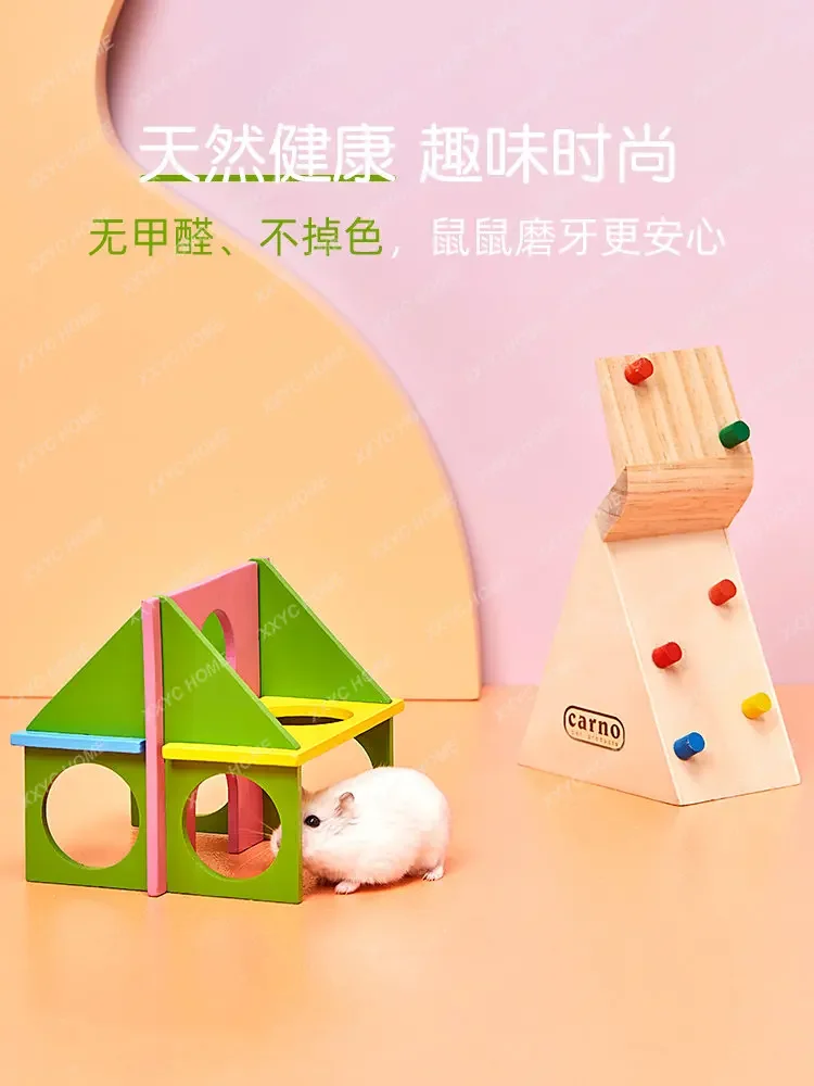Hamster Landscaping Supplies Swing Villa Anti-Slide Ladder Toy Natural Wooden Arch Bridge Fence