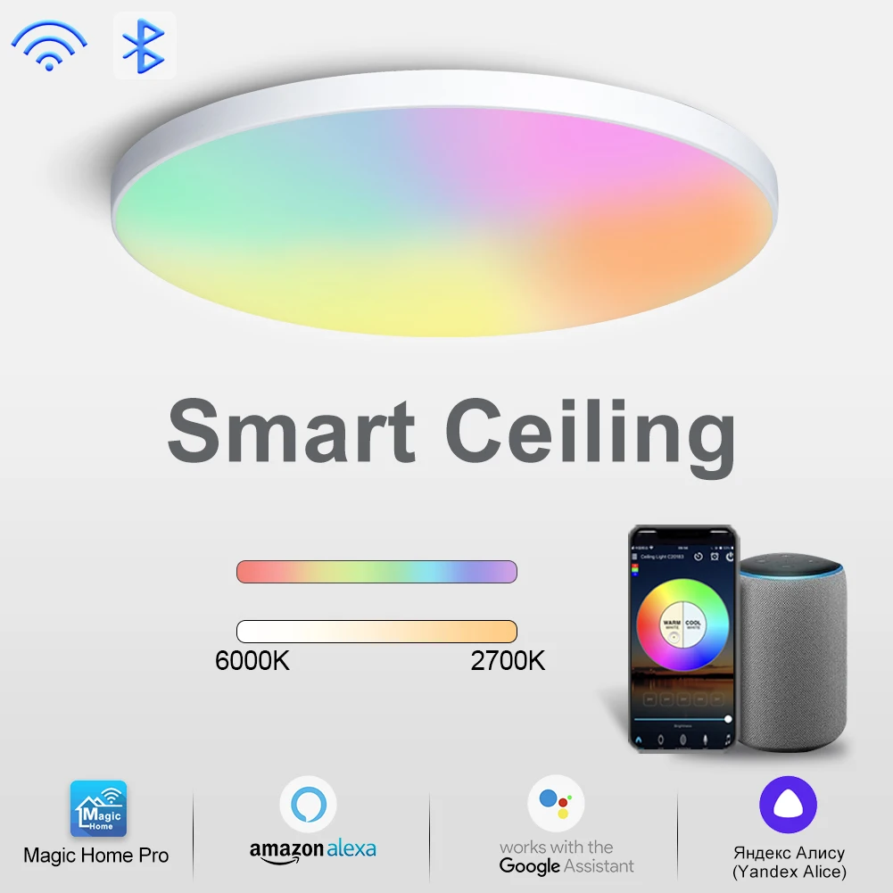 MANVIV RGB Smart Ceiling Lamp with Remote APP Voice with Alexa Google Control  220V Intelligent Lights for Bedroom Living Room