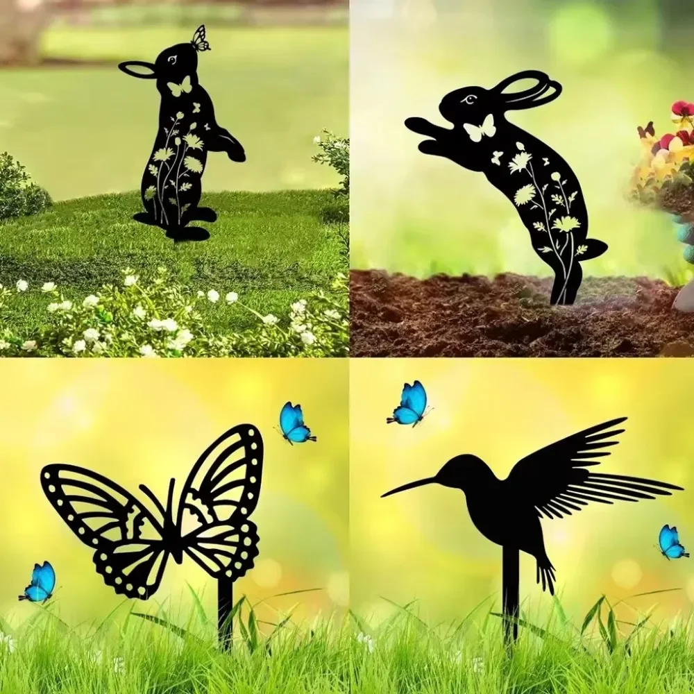 Metal Garden Stakes Bunny Butterfly and Bird Silhouettes for Outdoor Decor and Garden Animal Statues