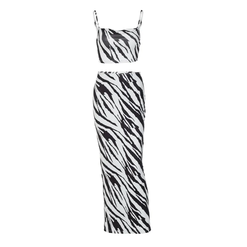 

Women's Maxi Dress 2024 Autumn/Winter New Personality Printed Halter Top Casual Mid-length Skirt Set Bodycon Casual Streetwear