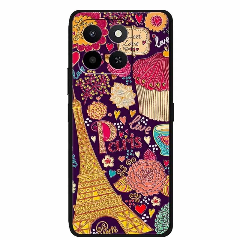Embossed Floral Black Silicone Soft Back Cover - 3D Protective Case