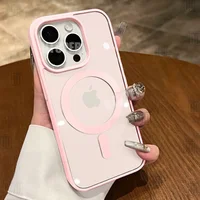 New Pink Transparent Acrylic Case for iPhone 16 15 14 13 12 11 Pro Max 16 Plus Hard Shockproof Powerful Magnetic Magsafe Cover 6
