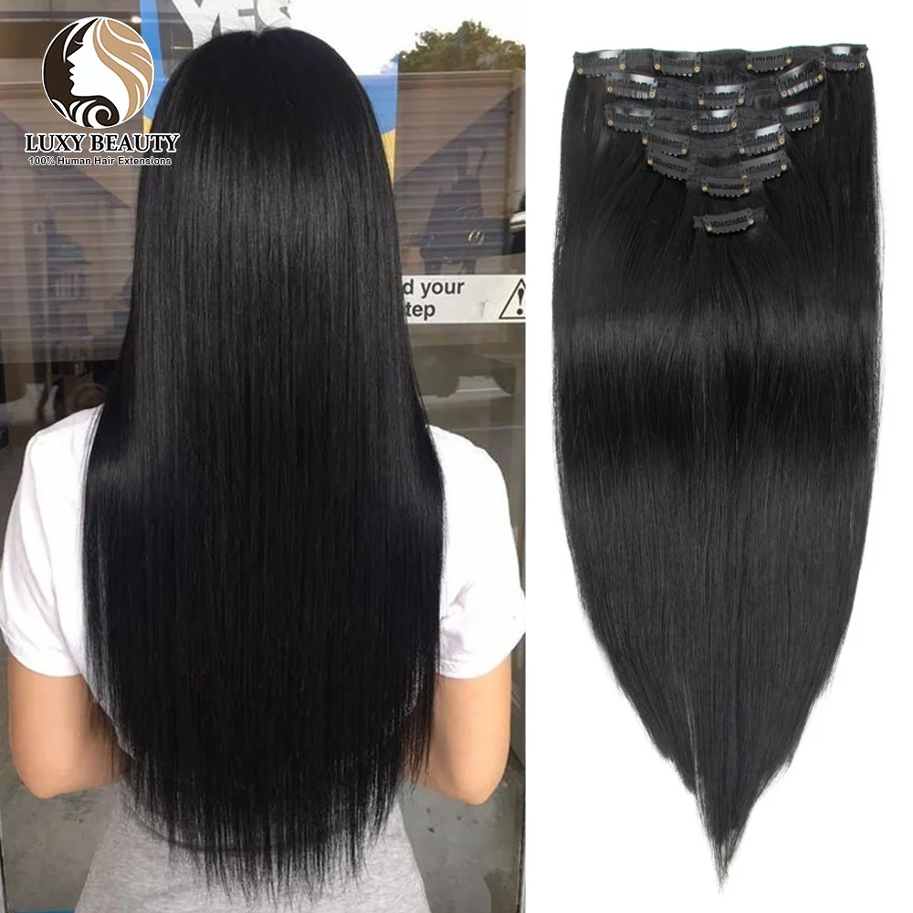 

Natural Straight Clip in Hair Extensions Real Human Hair 7pcs/Set Clip ins Remy Human Hair Extensions Seamless Clip on Hair 1B