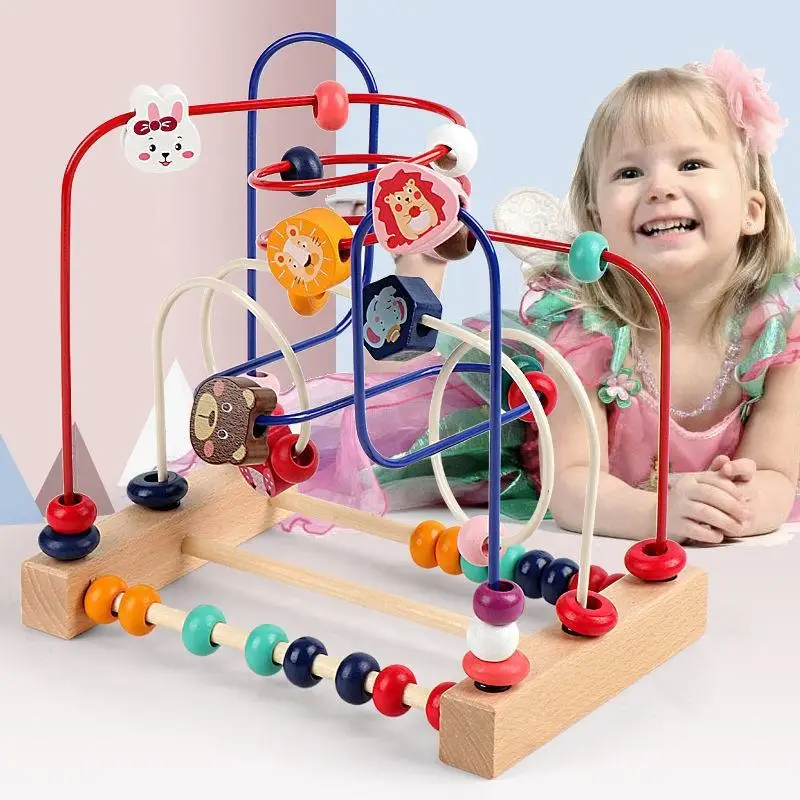 

Big Montessori Wooden Toys Kids Circles Bead Wire Maze Roller Coaster Toddler Early Educational Puzzles Toy for Children infant