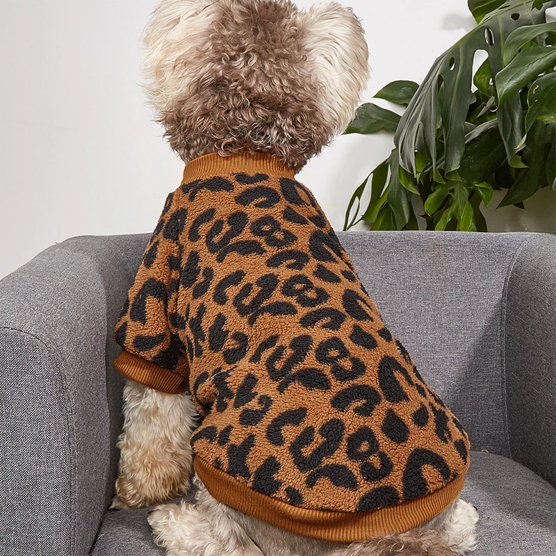 Pet dog clothing dog pullover pet sweater leopard print French bulldog winter warm hoodie