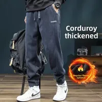 2025 Winter Thiened Fce Men's Casual Pants Corduroy Loose Fit Youth Faion Long Trousers mid Waist ket Detail