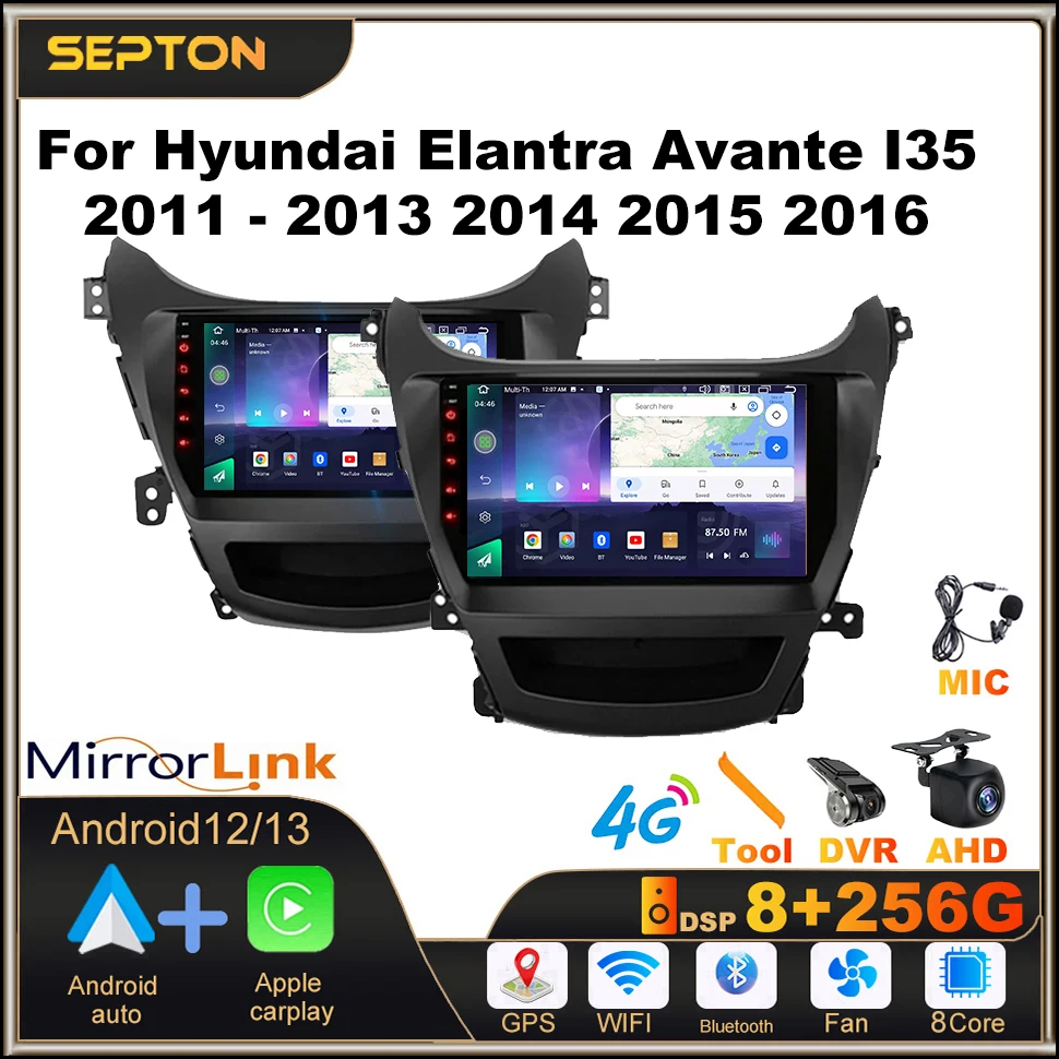 

SEPTON Android 13 Car Stereo Radio For Hyundai Elantra Avante I35 2011-2013 2014 2015 2016 Multimedia Player CarPlay 8+256G
