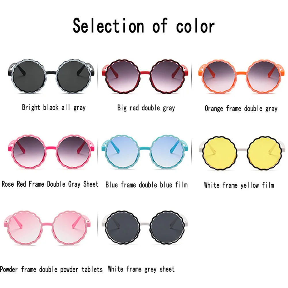 iboode Retro Round Frame Wave Children's Sung Fashion Contrast Color Flower Shape Boys Girls Outdoor Shading Sun_voghion.com