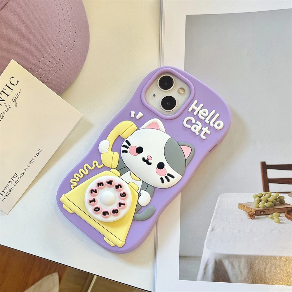 Kawaii Hello Cat 3D Cartoon Silicone Phone Case