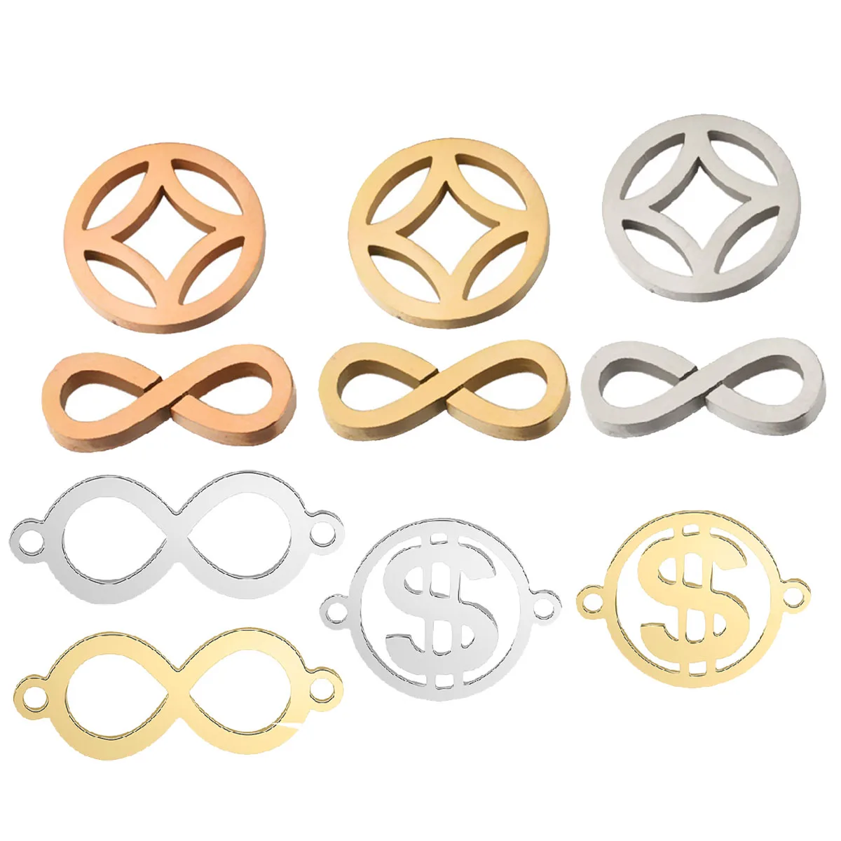 

10Pcs Infinity Symbol Charms US Dollar Sign China Copper Coins Shape Connectors DIY For Jewelry Making Stainless Steel Supplies