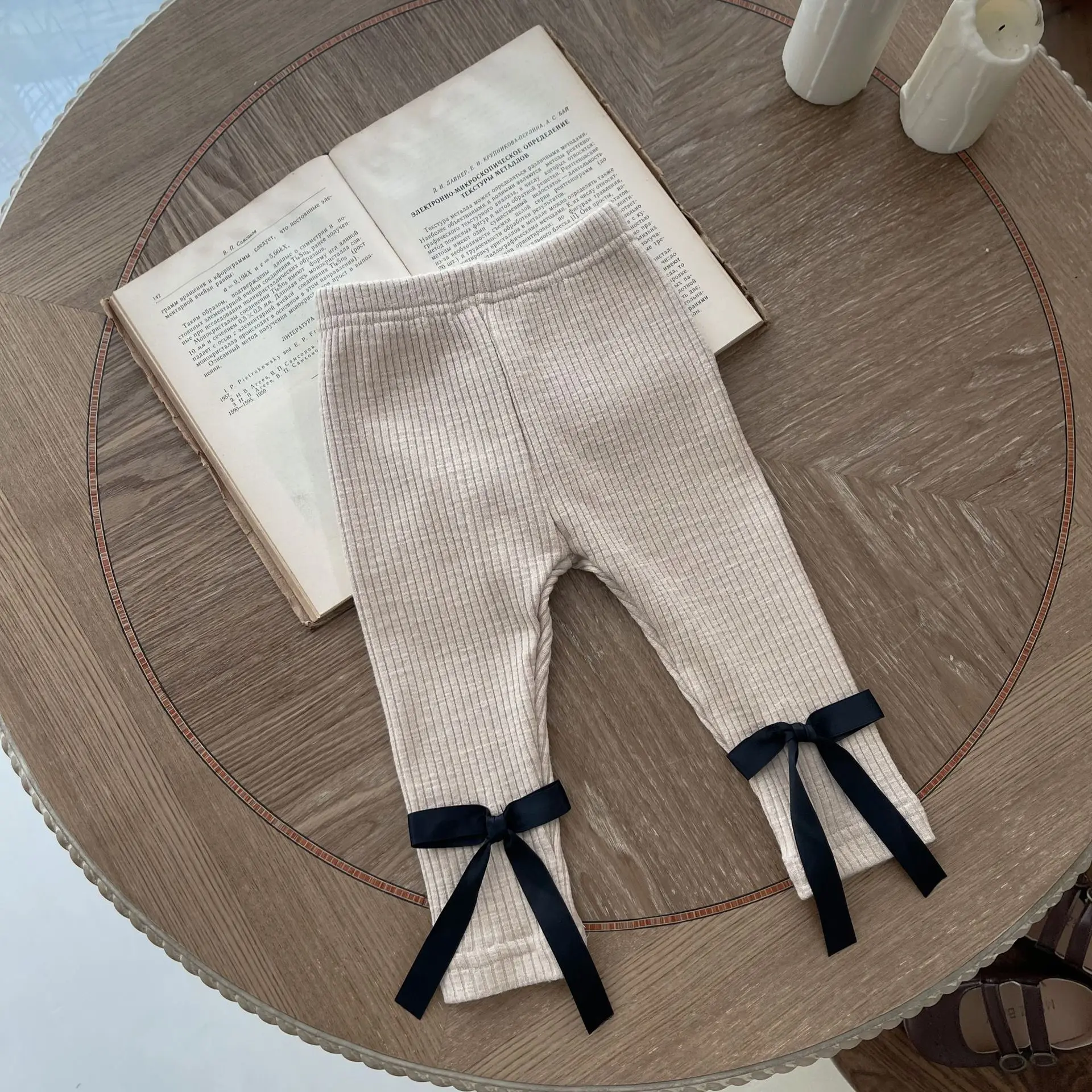 Autumn New Baby Cotton Leggings Infant Stretch Pants Toddler Girl Bow Ribbed Leggings Solid Casual Trousers Baby Clothes 0-24M