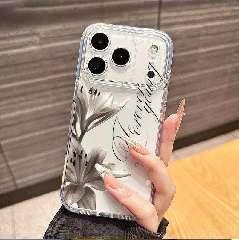 Peony Flower Lily Clear Phone Case with Elegant Pattern