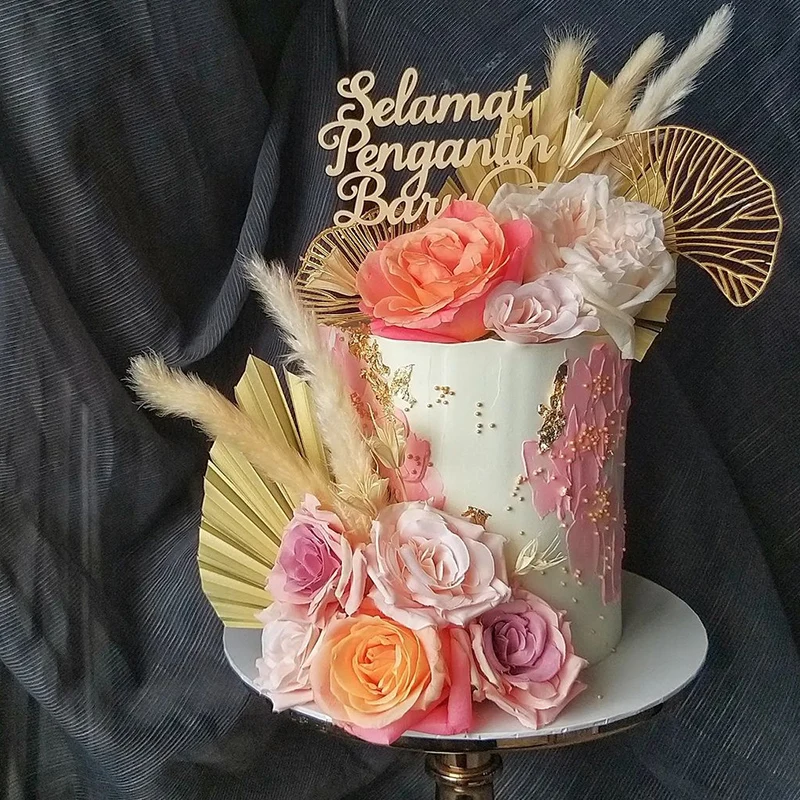 Description Picture 4 of item5pcs Acrylic Gold Ginkgo Leaves Cake Topper Happy Birthday Baking Accessories Party Supplies Decorating Tools