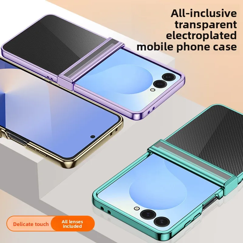 Luxury Transparent Plating PC Phone Case with Clear Hinge Protective Hard Cover