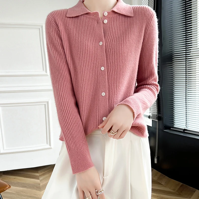 New women's sweaters in autumn and winter 100% merino wool POLO neck thick pullover cardigan fashion luxury solid color long sle 3