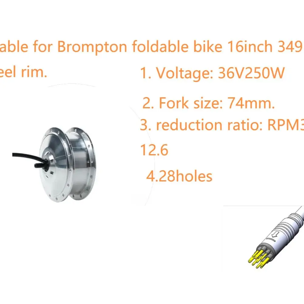 Suitable for Electric brompton Bike Motor AKM 36V 250W Front Gear Hub Motor 74mm 16inch 349wheel Rim