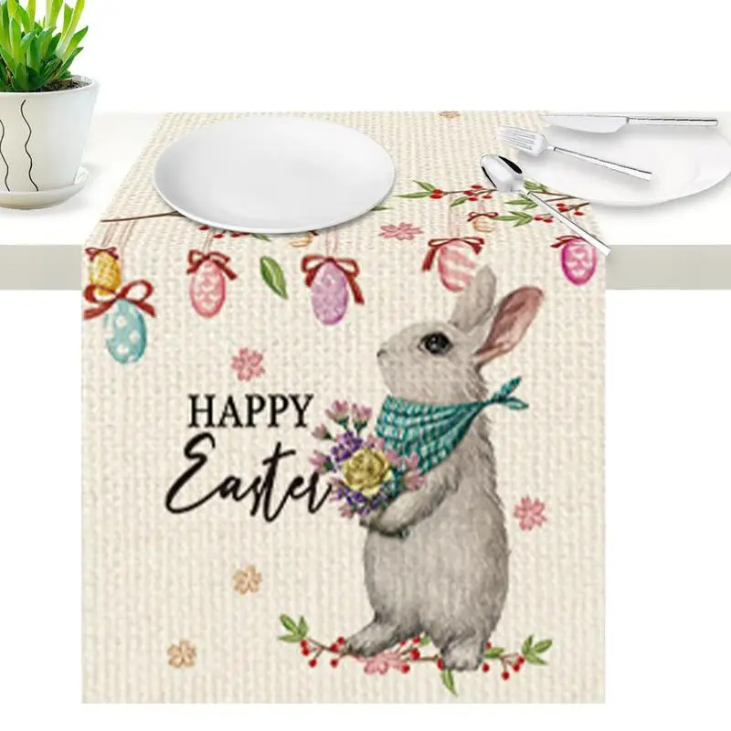 

Easter Table Runner Spring Bunny Flower Gnomes Table Flag Home Party Decorative For Easter Theme Gathering Dinner Parties