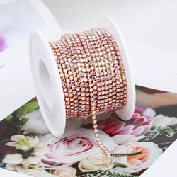 Vibrant Rhinestone Cup Chain with Colorful Base - Luxurious Sewing and Apparel Accessory - SS12(3mm)-5yards (Rose Gold Crystal AB)