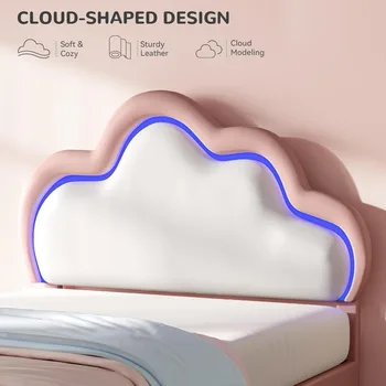 Queen Size Upholstered Bed with LED Smart Features and Adjustable Cloud Headboard, Platform Bed Frame 5