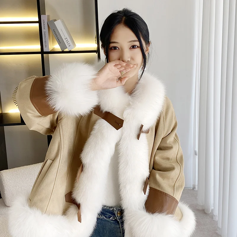 Women'sCardigan 2023 Autumn And Winter New Natural Deer Skin Plush Fox Thick Coat Inner Tank Down Fashion High end Luxury Retro