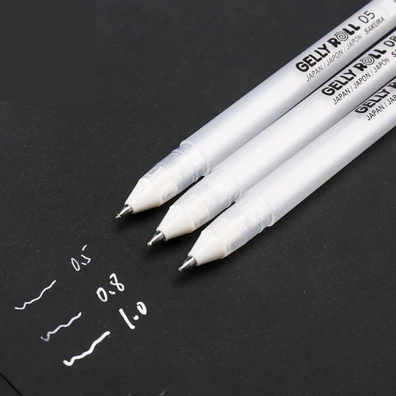 Sakura – Stylo gel en rouleau de couleur blanche ou noire, lignes blanches, peinture artistique en carton, marqueur haute lumière, 0,5 mm, 0,8 mm, 1mm