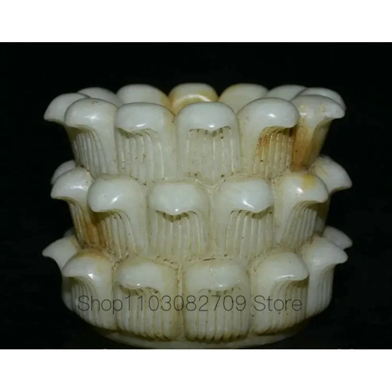

6.6" Rare Old Chinese White Jade Carved Dynasty Palace Lotus Flower Tank Jar