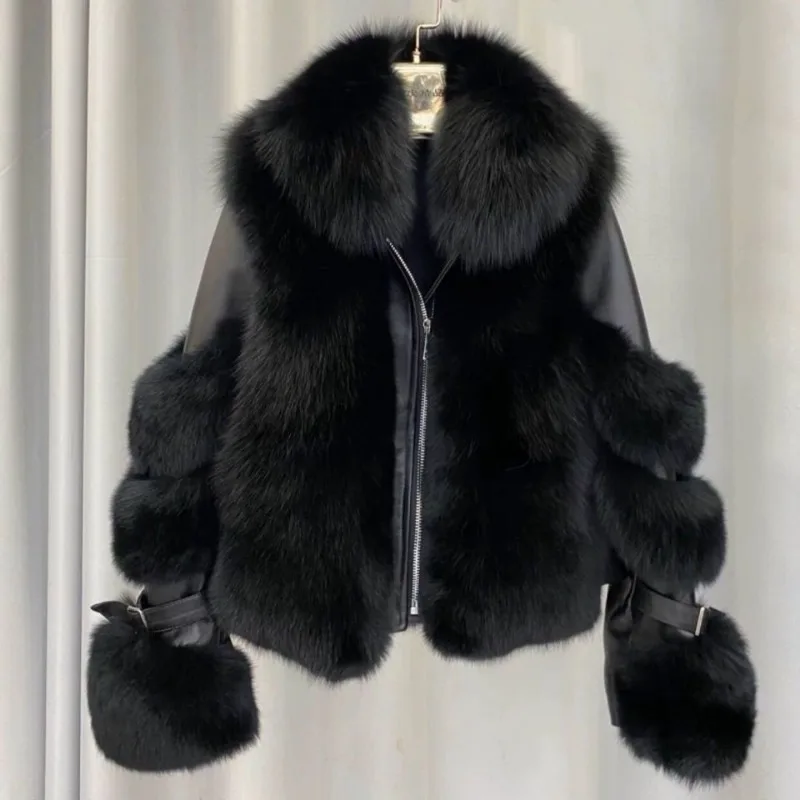 Imitation Fox Fur Coat for Women, Loose Thick Warm Outwear, Short Biker Jacket, Casual Patchwork Top, Young Fashion, Winter, New