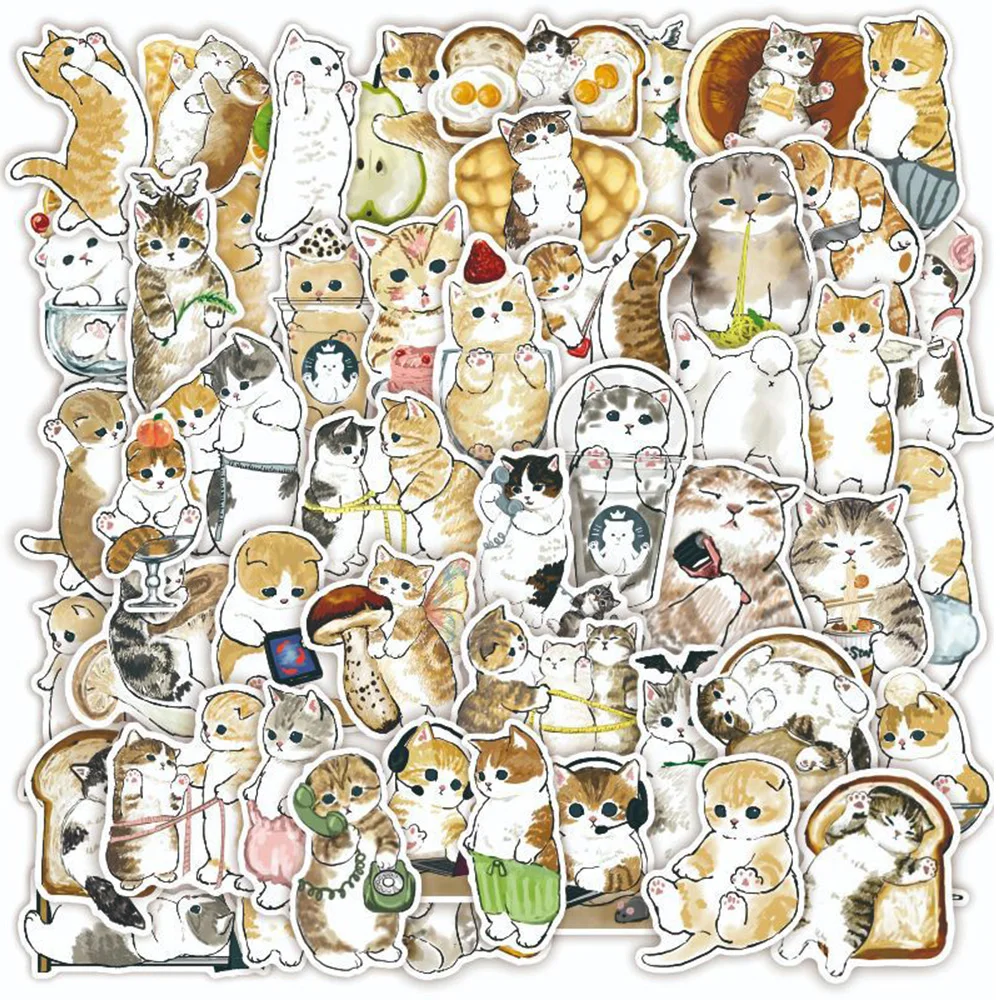 

10/30/50pcs Kawaii Cartoon Cat Sticker Cute Animal Waterproof Decals Kids Toys DIY Scrapbook Laptop Stationary Luggage Suitcase