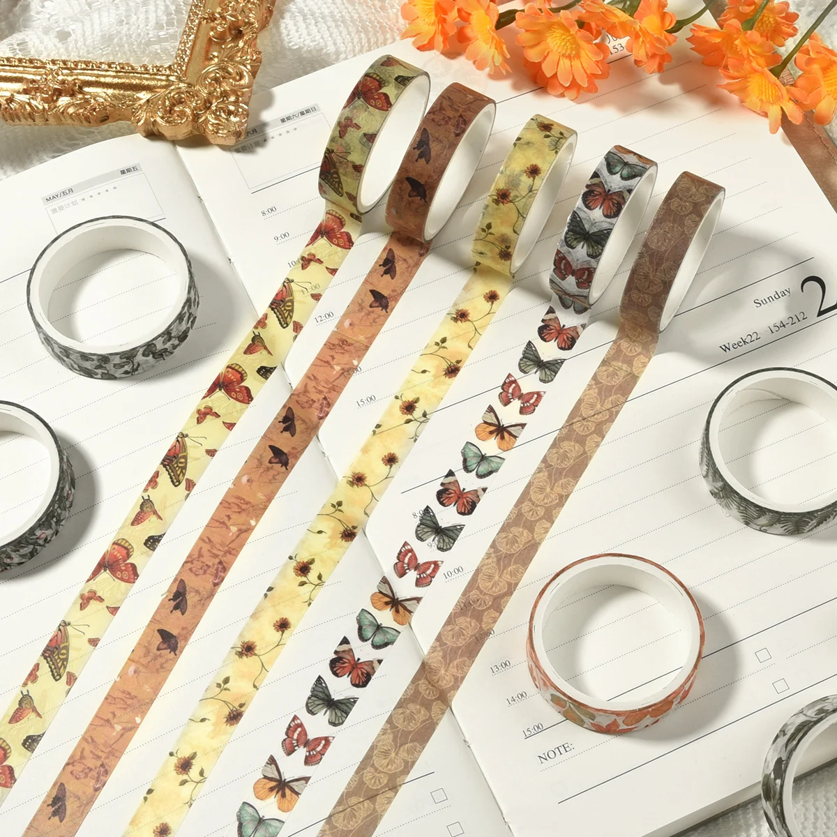 5 Rolls Spring Floral Washi Tapes Colorful Flowers Watercolor Plants Masking Tape Scrapbooking Adhesive DIY Journals Craft 4