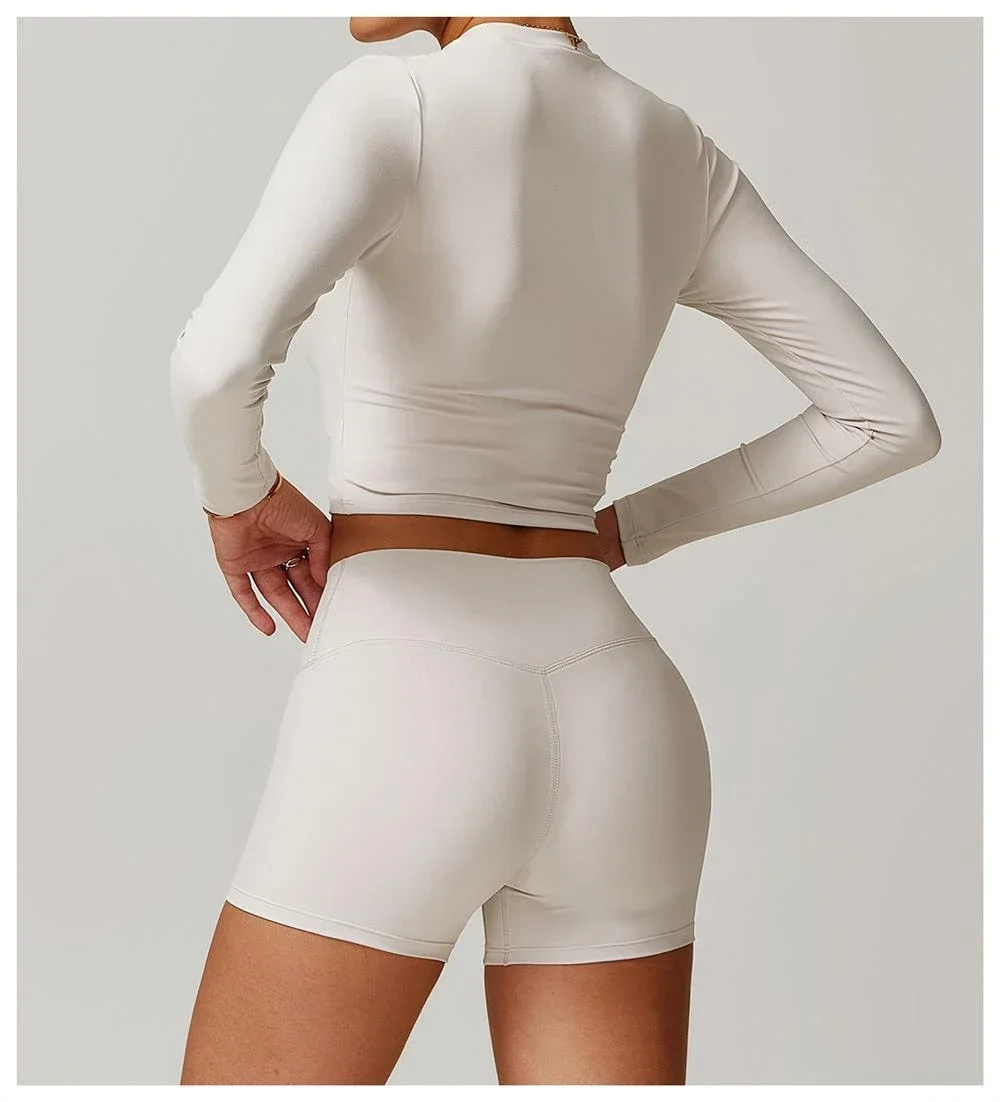 Teveo Europe America Gym Yoga Silicone Print Tight Elastic Summer Long-sleeved Ice Silk Nude Short Women's Sunscreen Sportswear women sportswear