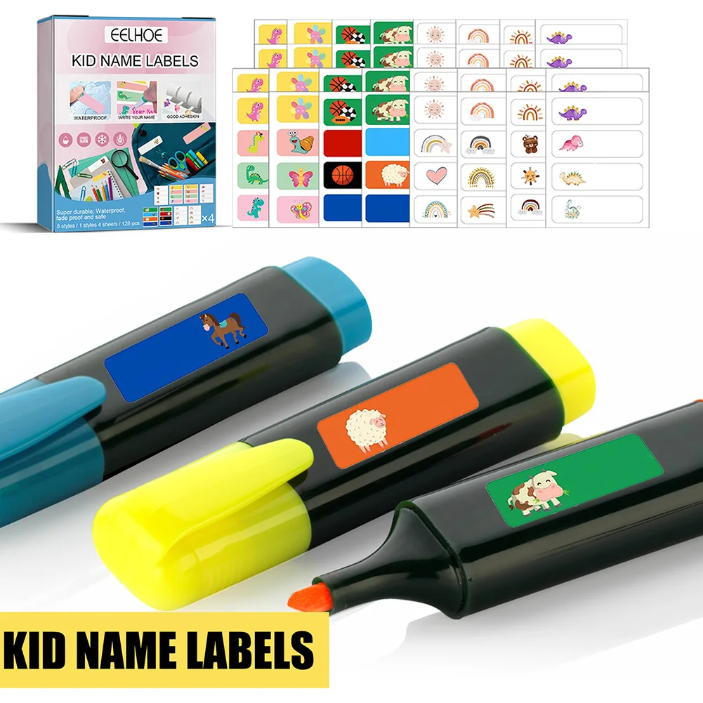 128pcs Custom Labels Kids Bottle Labels Classification Marking Cute Name  Sticker for Sippy Cup Cartoon labels personalized name