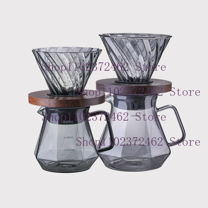 وعاء قهوة زجاجي V60 مجموعة أكواب مرشح وعاء مشاركة زجاجي كوب فلتر القهوة المنزلي بالتنقيط
